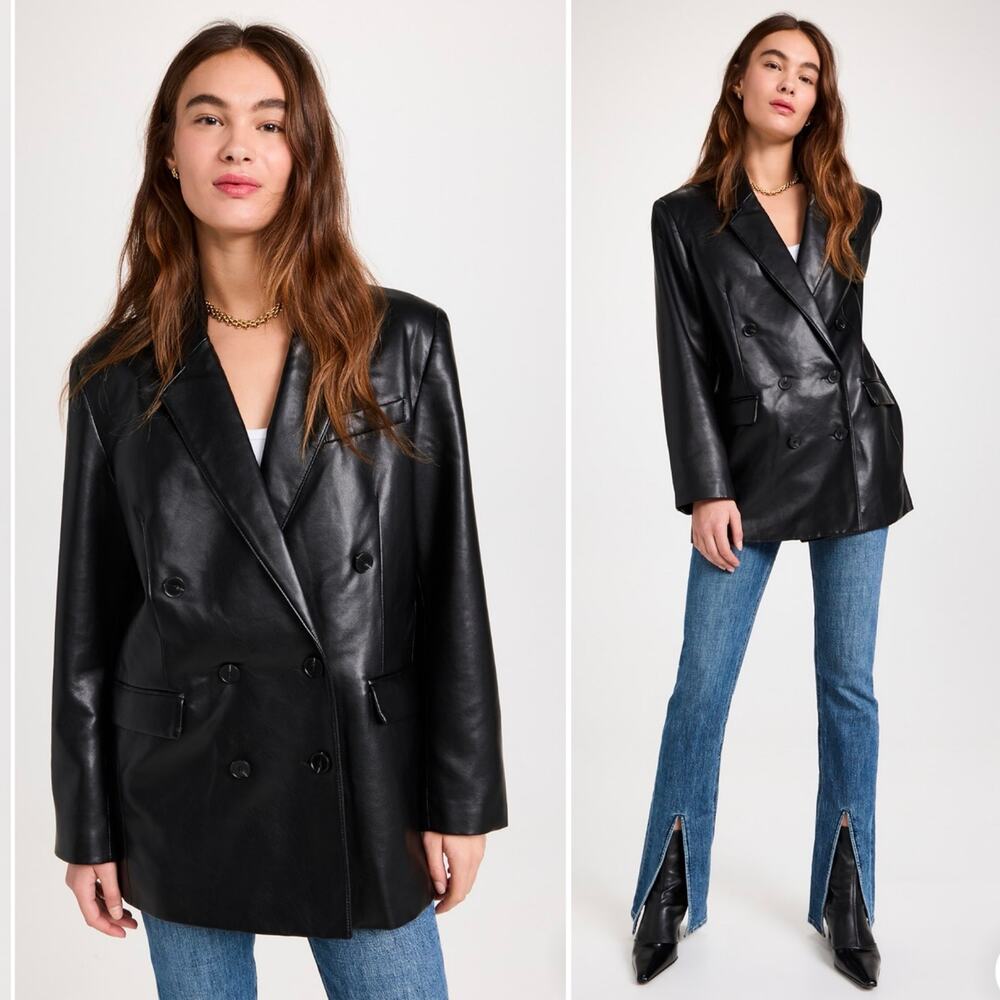 Pistola Roman Oversized Faux Leather Blazer Black Double Breasted Sz XS